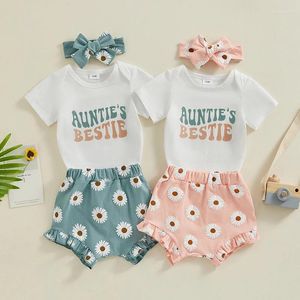 Clothing Sets Born Infant Baby Girls Summer Shorts Short Sleeve Letter Print Romper Tops Daisy PP Headband