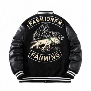 winter Varsity Jacket Men Leather Sleeves Letter Embroidery Woolen Jacket Women Dog Flocking Thick Warm Coat Parkas Butt Youth S2Tf#