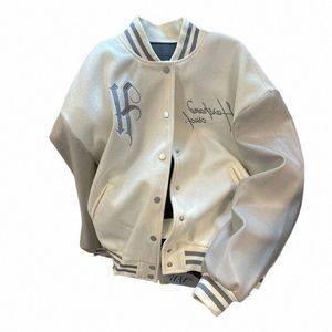 Harajuku Varsity Ceketler Erkekler Hip Hop Patchwork Mektubu Nakış Beyzbol Ceket Sıradan Gevşek Deri Kollu Bombacı Katlar Çift 63LU#