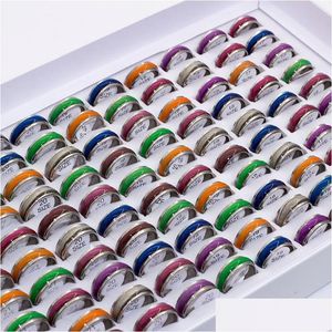 Band Rings Bk Lots 50Pcs Mixed Mens Womens Colorf Cat Eye Stainless Steel Width 7Mm Sizes Assorted Wholesale Fashion Jewelry Drop Del Otels