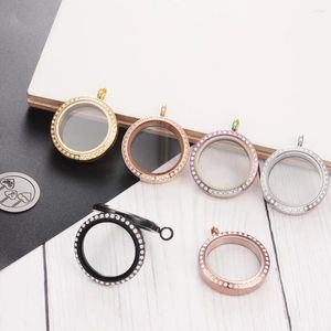 Pendant Necklaces Wholesale With Crystals Magnetic Opening Floating Glass Lockets 20mm 25mm 30mm 35mm 316l Stainless Steel Round Locket