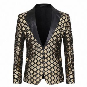 men's Suit Jacket Autumn and Winter New High-quality Men's Polka Collar Suit Stage Banquet Hosting Party Diamd Sequin Dr 06Qj#