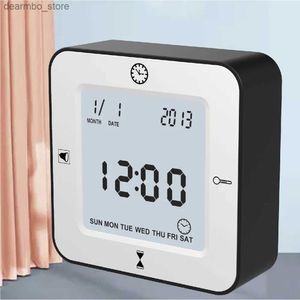 Relógios de mesa de mesa Eletrônico LCD Despertador de mesa Cubo digital com calendário Termômetro Contagem regressiva Temporizador de cabeceira Bateria operado para casa24327