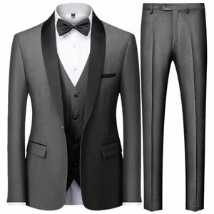 Herren Britischer Stil Slim Anzug 3-teiliges Set Jacke Weste Hosen / Männlich Busin Gentleman High End Custom Dr Blazers Mantel S-6XL e5OQ #