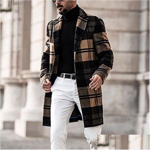 Homens misturas de lã homens jaqueta designer mens xadrez lã slim fit comprimento médio outono inverno casacos quentes moda casual para masculino mais si dhlti