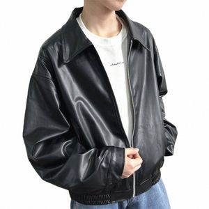 2023 uomini nero ecopelle giacca da uomo autunno mens hip hop giacca in pelle PU maschile oversize streetwear tendenza coreana giacche cappotti N0w2 #
