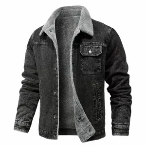 DiMusi Men's Winter Jacket FI Men's Lapel Sherpa Fleece fodrade tjockare denim Jean Trucker Jacke Men Jeans Rockar Kläder 5xl S6MH#