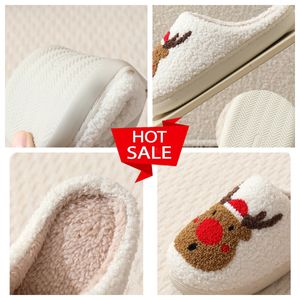 Comfortable Home Cute Cartoon Santa Claus Couples GAI Designer Elk Lovely Thick Plush Unisex Winter White slippers Cream cotton slides womens mens 2024 bigsize