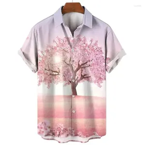 Men's Casual Shirts 3D Printed Cherry Blossom Shirt Men Summer Hawaiian Beach Lapel Blouse Plain Women Short Sleeves Clothing