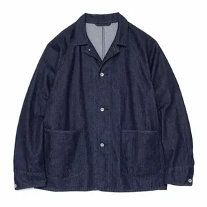 nanamica Мужские джинсовые куртки Японская осень New Fi Solid с большим карманом Wed Old Свободные повседневные топы Однобортное пальто D8XU #