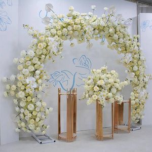 Decorative Flowers Luxurious Wedding Table Backdrop Cream Rose Fabric Flower Wall Party Arch Floral Arrangement Event Propscrea