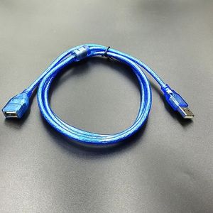 USB -förlängningskabel hane till kvinnlig datakabel med skärmad magnetisk ring USB -kabel alla koppar transparent blå