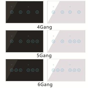 Touchscreen con schermo in vetro Controllo vocale Interruttore a parete remoto intelligente WiFi da utilizzare con l'APP Tuya EWeLink 4-5-6Gang