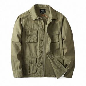 Retro Men's Autumn Cargo Jacket Safari Style Multi Pockets Work Wear Cott Woven Loose Casual Jackets Fi Outerwear o9nu #
