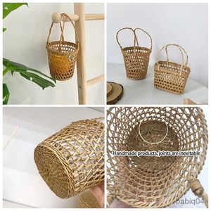 Cestas de armazenamento ocas feitas à mão cesta de armazenamento seagrass tecido cestas de suspensão de parede mini decoração storag cesta vaso de flores piquenique fotografia prop