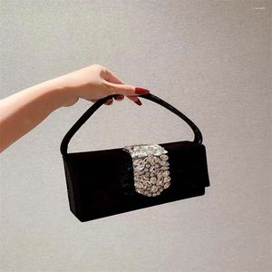 Bolsas de veludo com alça superior de metal com cordão para mulheres chiques bolsas de strass e bolsa crossbody boutique