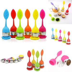 2024 Creative Teapot Strainers Silicone Tea Spoon Infuser With Food Grade Leaves Shape 304 Stainless Steel Infusers Strainer Filter Leaf Lid Diffuse Wholesale