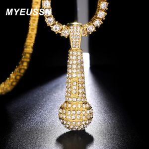 Iced Out кулон ожерелье с микрофоном 4 мм теннисная цепочка ожерелье Bling горный хрусталь кубинская цепочка ожерелье для мужчин женщин ювелирные изделия 240315