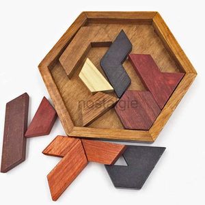 Intelligence toys Hexagonal Wooden Puzzles IQ Game Educational Toys For Children Kids Adults Tangram Board Brain Teaser Montessori Gifts 24327