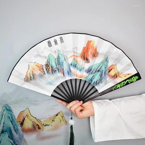 Decorative Figurines Chinese Style Large Men's Folding Fan Antique Hand-painted Home Daily-use Portable For Friends Gift Craft