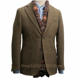 herringbe Pattern Suit Fi Spring Warm Busin Blazer Prom Party Gray Brown 1 Piece Tuxedo Jacket Only For Wedding G3bV#