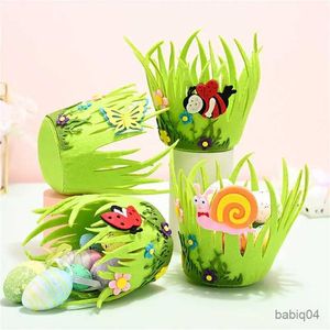 Storage Baskets 2024 Happy Easter Portable Non-woven Easter Egg Basket Bunny Easter Party DIY Chick Happy Easter Day Decor Spring Parti Favor