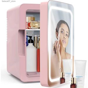 Kylskåp fryser 6.2L mini kylskåp kylare och värmare med LED -ljus spegel bärbar för smink hudvård snacks sovrum grooming etc. Q240326