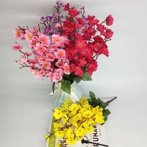 Dekorativa blommor 9 gaffel konstgjord körsbärsblomma blommor persika gren plommon silke träd dekora för hem bröllop diy falska stjälkar