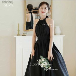 Urban Sexy Dresses OLOEY Black Taffeta A Line Evening For Korea Women Halter Pleats Backless Prom Gowns Formal Party Dress Corset Back yq240327