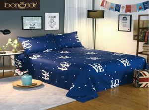 Bonenjoy Blue Color Bedding Sheet 3 PCSキングサイズベッドシートクイーンベッドシーツ用のレタープリント枕カバー付きフラットシートC109896348