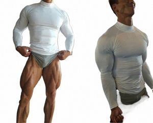 compri toppar utomhus turtleneck löpande skjorta män bodybuilding lg hylsa sportkläder tätt gym t-shirt män fitn kläder q9af#