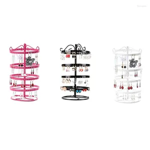 Decorative Figurines 1 Piece Wrought Iron Four-Story Rotating Jewelry Rack Earring Bracelet Display Pink