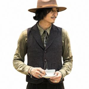 men's Tweed Lapel Vest Retro British Style Poplar Inverse Vest Men's Original Design Busin Casual Suit Collar Vest z3li#