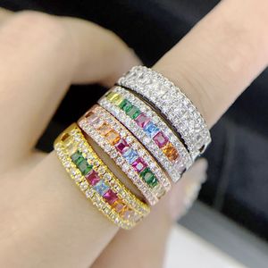 Choucong Sparkling Wedding Rings Luxury Jewelry 925 Sterling Silver Colorful 5A Cubic Zircon CZ Diamond Rose Gold Party Women Open Adjustable Ring Gift