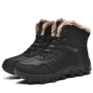 Fitness Ayakkabı 2024 Deri Yürüyüş Botları Erkek Kış Kış Açık Sıcak Kürk Slip Olmayan Moda Yürüyüşü Boot Boot Siyah Av Kauçuk Büyük Boy 48