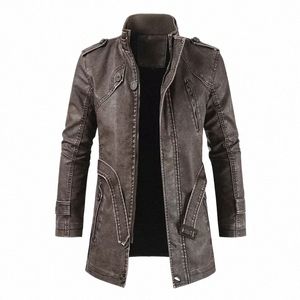 Jaqueta de couro de inverno de lã grossa masculina Lg Outwear Fi Quente Casual Roupas Vintage para Homens Steampunk Biker Jaqueta 79Uc #