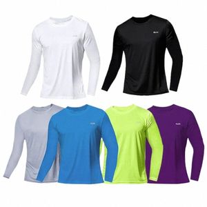 uomo Quick Dry Lg manica palestra corsa assorbimento dell'umidità girocollo T-shirt allenamento esercizio palestra uomo abbigliamento sportivo top camicia r7EW #