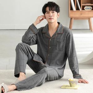 Men's Sleepwear Est Men Pajamas Set Cotton Long Sleeve Pajama Suit Loose M-4XL Nightwear Pijama Male