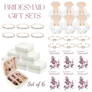 Party Favor 6 SET Of Bridesmaid Gifts Bracelets Proposal Wedding Favors With Cards Bridal Shower Travel Jewelry Box Hair Ropes