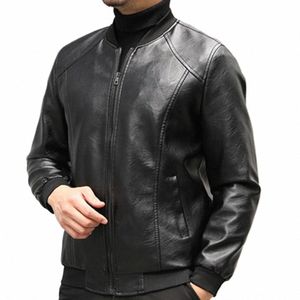 2023 Autumn Leather Jacket Men Stand Collar Slim Pu Leather Jacket FI Motorcykelrock Mens Moto Biker läderrock B5RC#