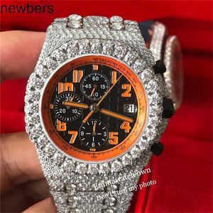 Diamonds Ap Watch APF Factory VVS Iced Out Moissanite kan tidigare testa lyxiga diamanter kvartsrörelse is ut safir silverstenar fall orange ratten