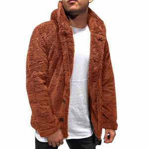 Cappotto da uomo in tinta unita caldo pelliccia sintetica invernale casual allentato culo giù peluche con cappuccio soffice pile giacca di pelliccia con cappuccio cappotto tuta sportiva X9zb #