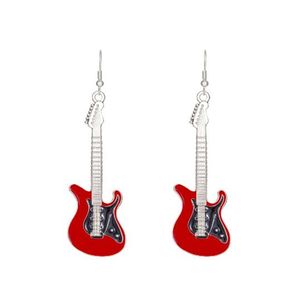Guitar Drop Earrings Set For Women Silver Color Black Red White Epoxy Vintage Girls Cute Jewelry Gift Set Fishhook Style