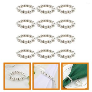 Table Cloth 12 Pcs Rings For Napkins Dining Holders Valentine's Day Pearl Decorative Metal El Buckle Wedding