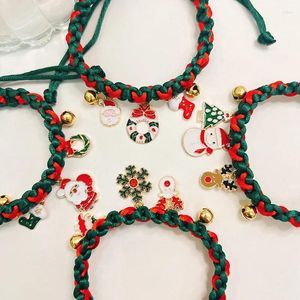 Dog Collars Christmas Knitted Cat Collar With Pendant Xmas Tree Santa Bell Pet Necklace Crocheted For Small Dogs Accessories