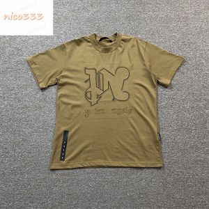 T-shirt verde militare con lettere PA in cotone stampato, girocollo, allentata, versatile, estiva, per uomo e donna, moda casual, a maniche corte