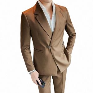 jacket+pants Men's Spring High Quality Blazers Busin Suits/Men Fi 2-piece Set Groom's Wedding Dr Casual Tuxedo Y8Y1#
