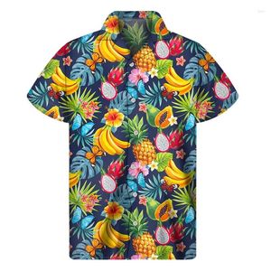 Camicie casual da uomo Mango Banana Ananas Camicia grafica Uomo Stampa 3D Frutta Hawaiian Summer Beach Manica corta Bottone Risvolto Aloha Camicetta