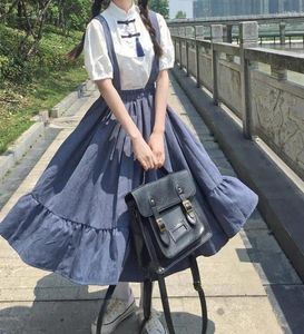 Etekler Kadınlar İçin Yaz Elbiseleri Sıradan Kawaii Peri Bağımsız Kıyafetler Kısa Kol Kayışı Maxi Elbise Lolita Harajuku Robe