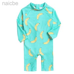 ワンピースHappyFlute 0-7Y Childrens Swim Swim Wone-Piece Boys Girls Sunscreen Quick Drying Long Sleeve Baby Swimsuit 24327